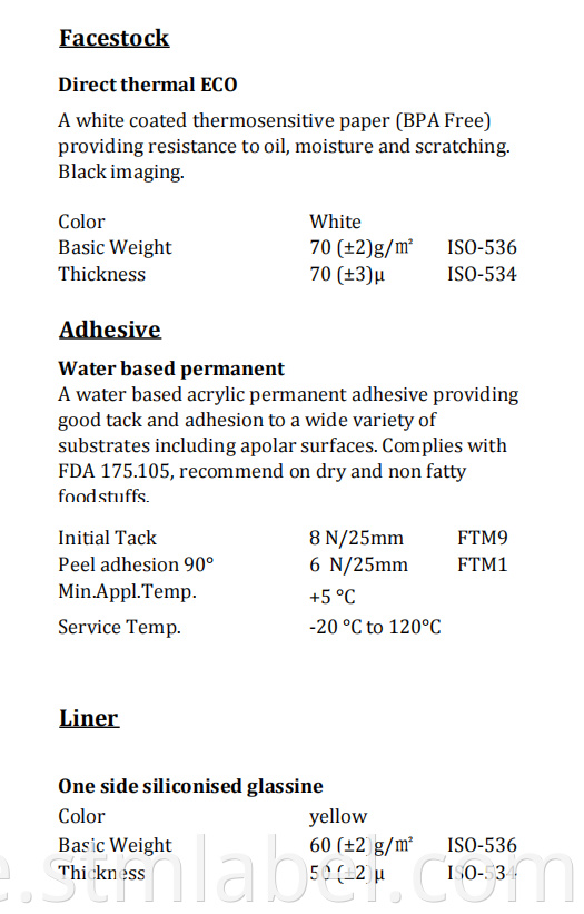 Thermal Eco Paper Acrylic Yellow Glassine Tds